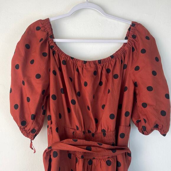 Maeve Brown Polka Dot Maxi Dress Off Shoulder Size 10 - Picture 8 of 10